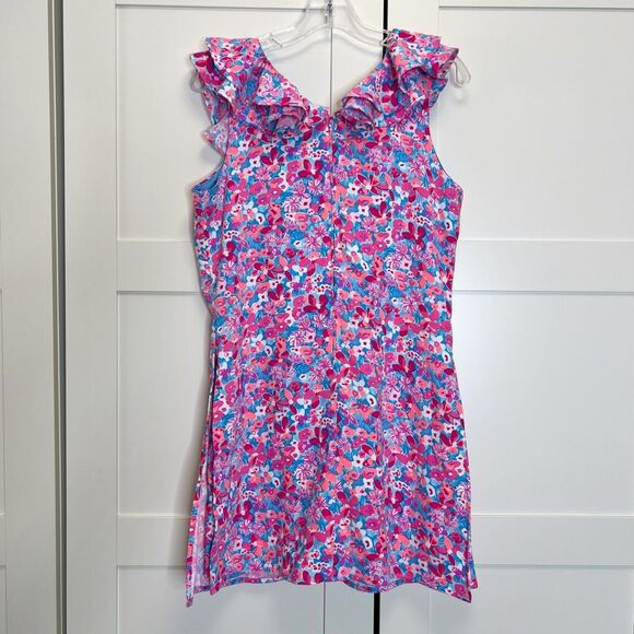 Lilly Pulitzer Aura Pink Baby Bloomer Floral Ruffled Sleeveless Linwood Romper - Picture 5 of 7